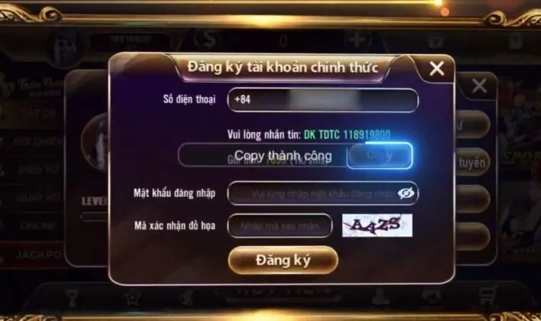 Giao diện Đăng Ký TDTC